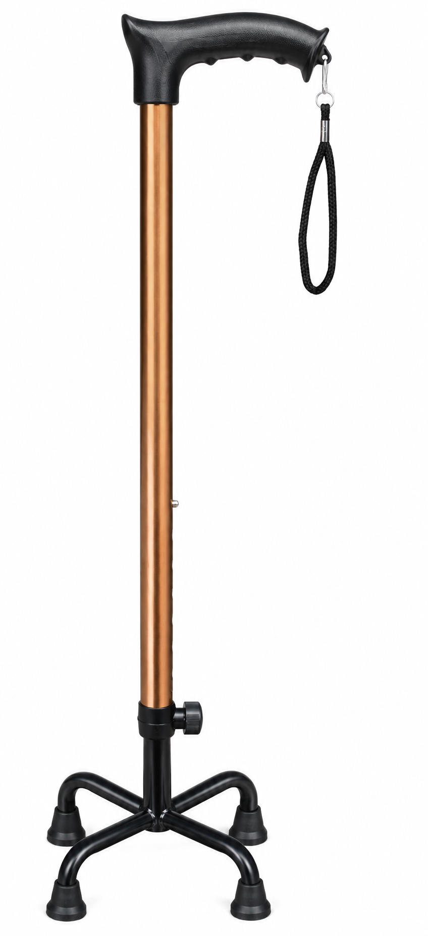 Height Adjustable Quadripod Walking Stick with Ergonomic Handle & Wrist Strap – Copper Black
